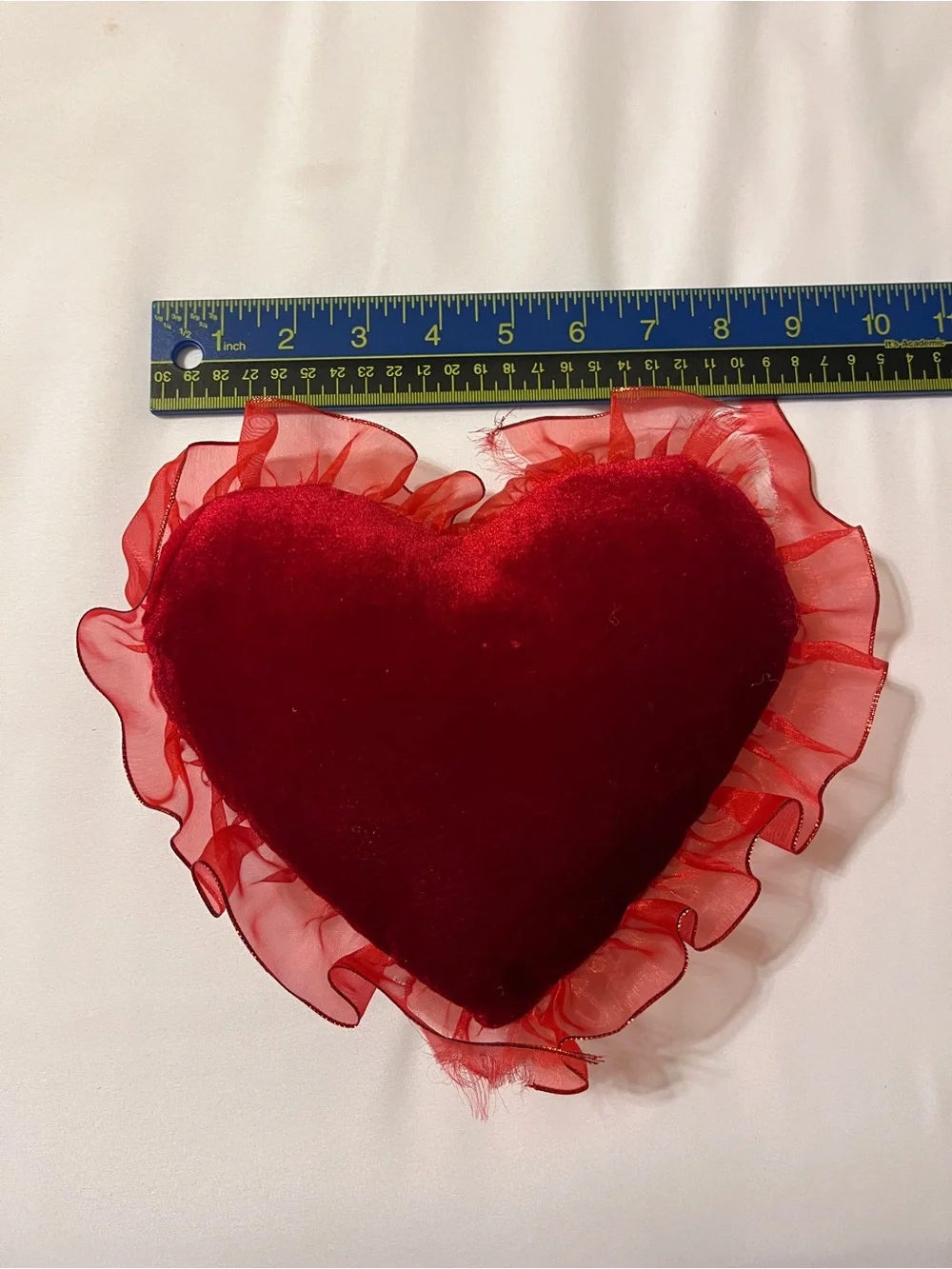 Red Heart LOVE Embroidered Plush Pillow Ruffle Velvet 9